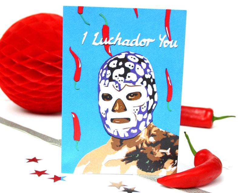 Mexican Wrestling Anniversary Card Lucha Libre Card For Him Blue