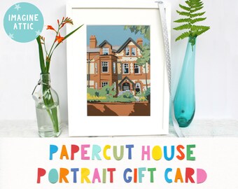 Papercut House Portrait Gift Card - Personalised Home Illustration - New Home Gifts