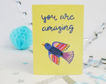 You Are Amazing Card - Colourful Bird Thank You Card - Kindness Card