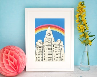 Liverpool City Art Print - Liver Building With Rainbow Wall Art