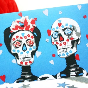 Day of the Dead Anniversary Card Sugar Skull Wedding Card Blue