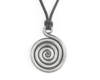 Spiral pendant necklace, hand forged iron pendant, metal jewelry