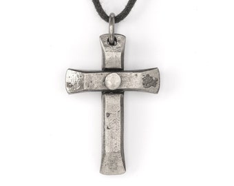 Christian cross pendant, hand forged, Christian necklace, iron jewelry