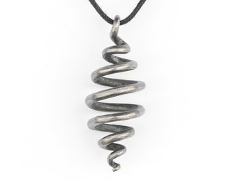 Spiral cage necklace pendant, hand forged twirl steel pendant, iron jewelry