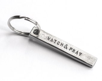 Watch and pray, Bible quote keychain, Matthew 26:41, Christian iron keyring, hand forged