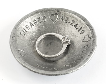 Personalized engagement gift for her / small engagement ring dish personalized / rustic forged iron ring bowl