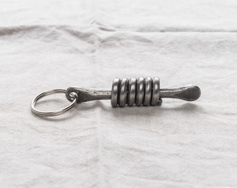 Forged iron keychain, handmade steel keyring