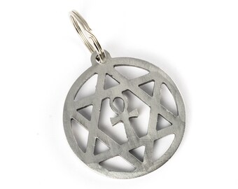 Star with ankh keychain - metal star with ankh bag pendant - iron pendant star with ankh - metal hexagram key fob