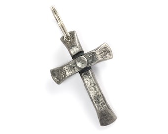 Christian cross keychain, hand forged iron keychain, faith gift