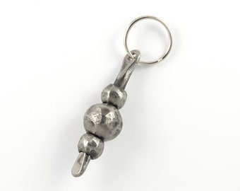 Forged keychain iron rod with three balls, steel keyring