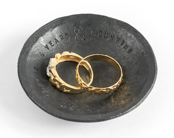 Personalized 6th anniversary gift for couples, small iron ring dish black, hand forged