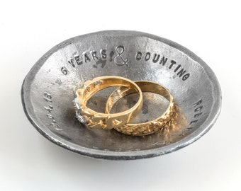 Tiny ring dish personalized, iron anniversary gift for couples, hand forged