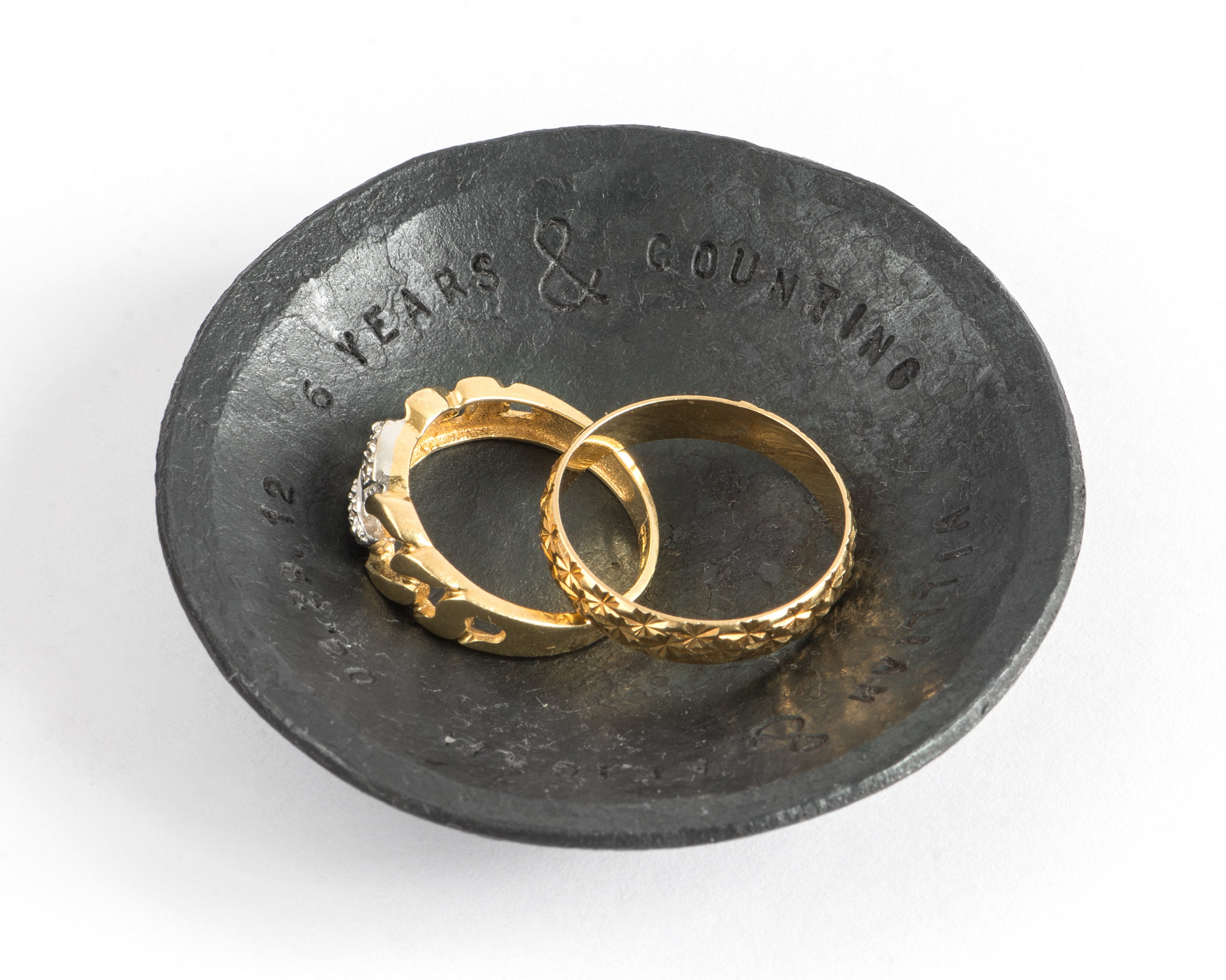 Personalized 6th anniversary gift for couples, small iron ring dish black, hand forged