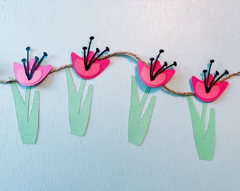 Paper Flower Garland, Spring Tulip Garland, Mother's Day Decoration, Happy Mothers Day Banner, Garden Birthday Party Celebration Banner