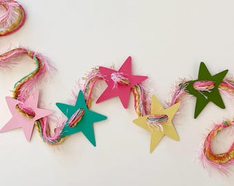 Colorful Star Garland, Pink Teal Yellow & Green Party Decor, Whimsical Nursery Decor, Playroom and Birthday Banner