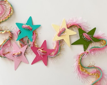 Colorful Star Garland, Pink Teal Yellow & Green Party Decor, Whimsical Nursery Decor, Playroom and Birthday Banner