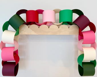 Christmas Paper Chain Garland Kit, Pink Red & Green Holiday Decor, DIY Christmas Craft, Chunky Paper Garland