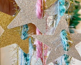 Glitter Star Garland: Gold & Silver Holiday Party Banner