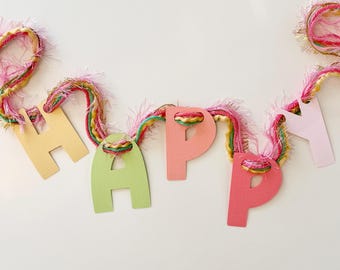 Personalized Letter Garland, Custom Name Banner, Pastel Rainbow Nursery Decor, Teacher Classroom Name Sign, Birthday Party Banner