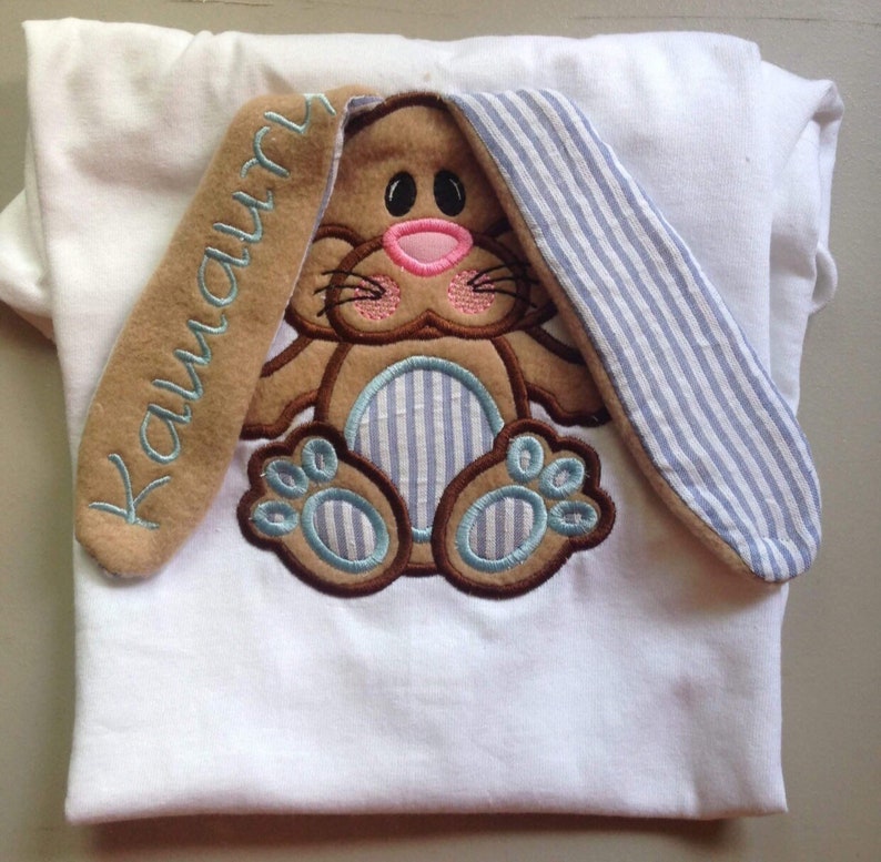 Our Favorite Floppy 3d bunny top Custom Spring Seersucker Embroidery Boutique Easter