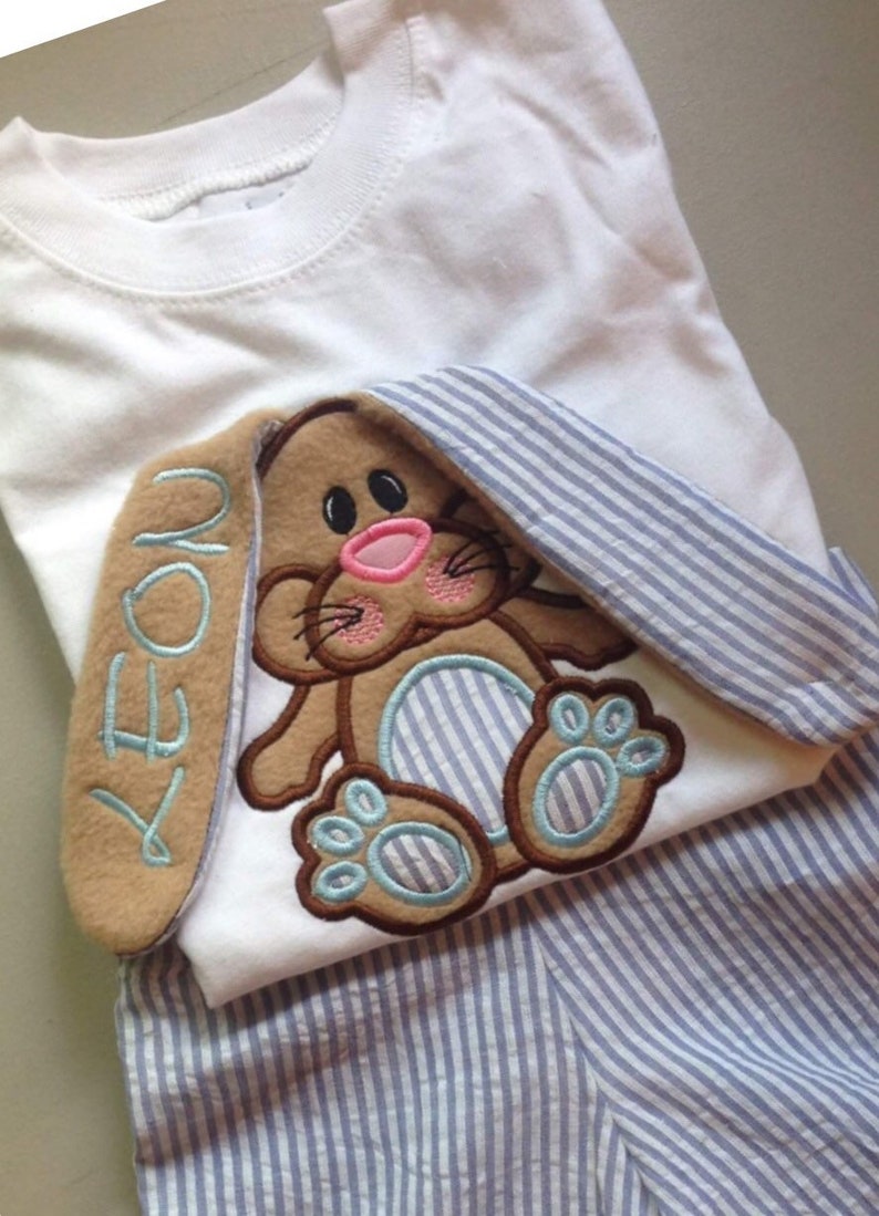Our Favorite Floppy 3d bunny top Custom Spring Seersucker Embroidery Boutique Easter