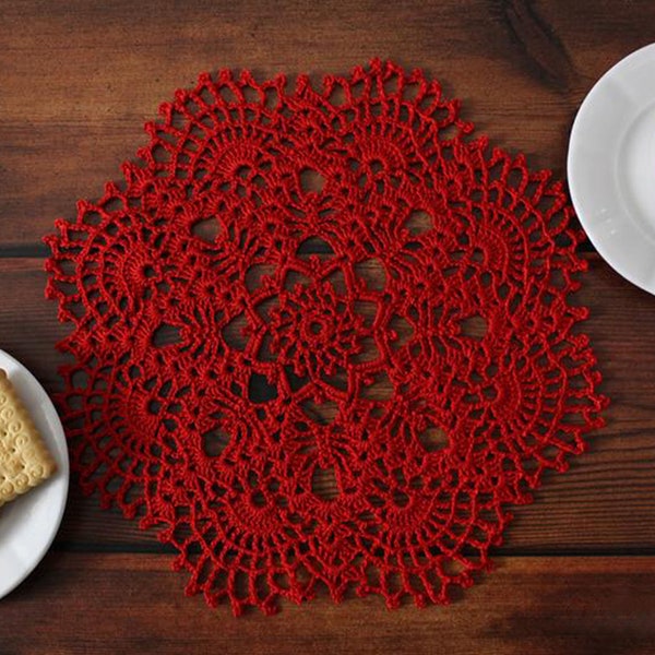 Red Crochet Doily Lace, Lacy Doilies Wedding Decoration Home Decor, Flower Mandala Dream Catcher Crocheted Round Red Modern Style