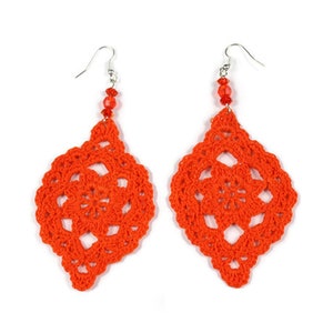 Orange cotton crochet flower earrings, Gift for her image 2