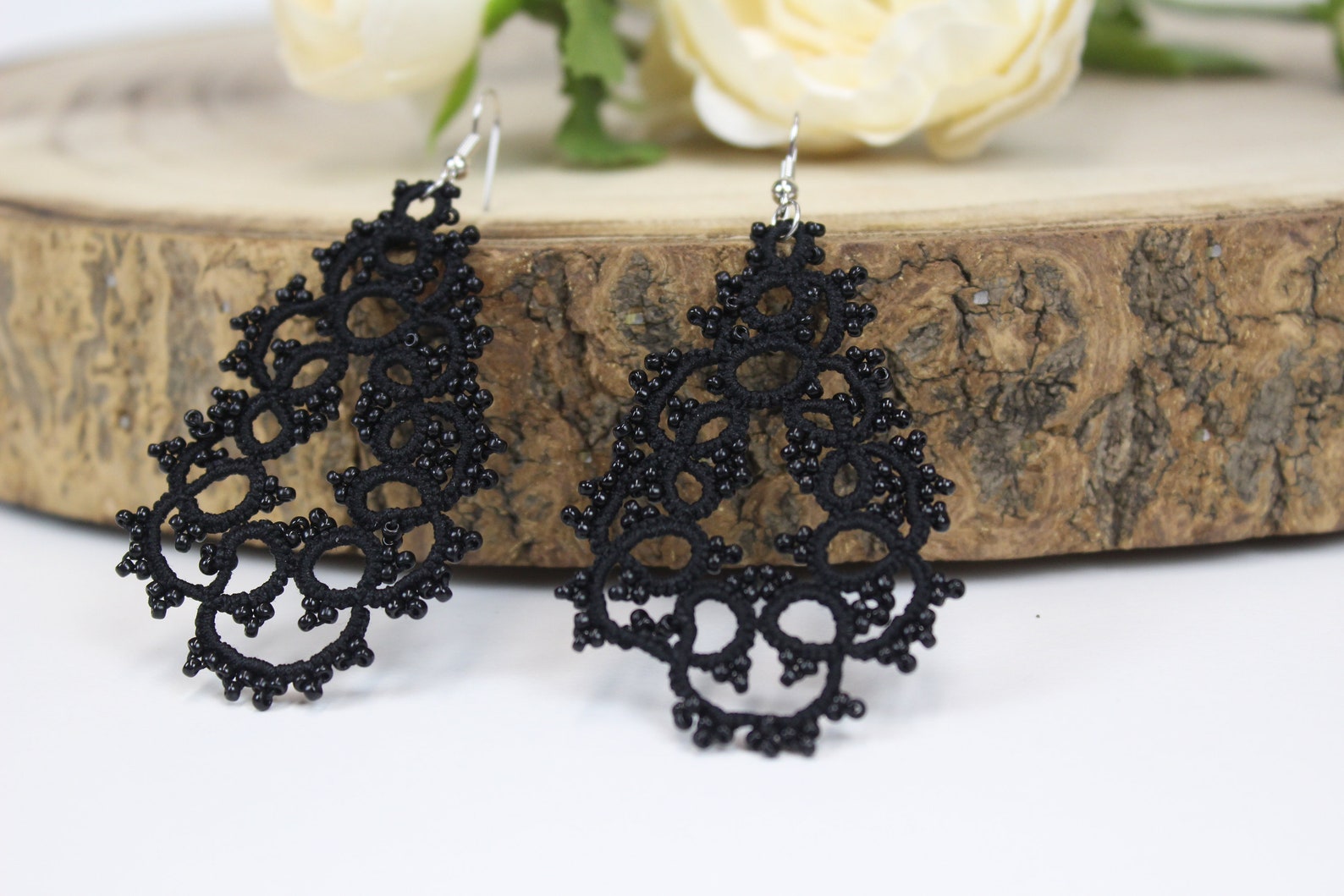 Boucles d'oreilles en dentelle frivolité Bleu Royal, boucles d'oreilles Boucles d'oreilles en dentelle frivolité Bleu Royal, boucles d'oreilles