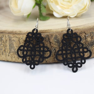 Lightweight Black lace earrings, Gothic Black Earrings, Large Tatted earrings, Black Chandelier earrings, Handmade Lace, Gifts for women