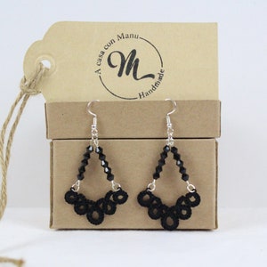 Black lace earrings  modern, tatted lace jewelry, gifts for women, anniversary gifts, mystical jewelry