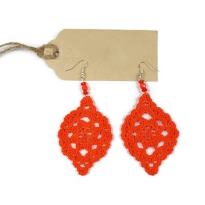 Orange cotton crochet flower earrings, Gift for her image 7