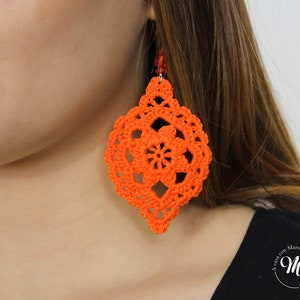 Orange cotton crochet flower earrings, Gift for her image 10