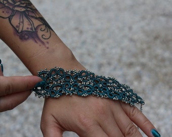 Tatting Bracelet With Beads, Handmade Wide Lace Bracelet, Lace Jewelry