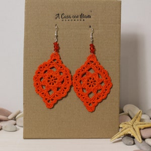 Orange cotton crochet flower earrings, Gift for her image 6