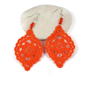 Orange cotton crochet flower earrings, Gift for her image 5