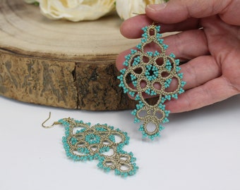Artisan made Beaded Lace Earrings, Unique Gift for Her
