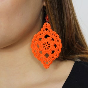 Orange cotton crochet flower earrings, Gift for her image 3