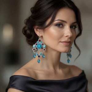 Handmade Tatting Earrings with Turquoise and Ruby Beads | Boho Chic Statement Tatting Lace Earrings | Handcrafted Jewelry for Women