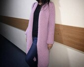 Honeycombs. Hand knitted longline grey cardigan. Chunky jacket. Mohair-wool.S-M. winter fall trend.
