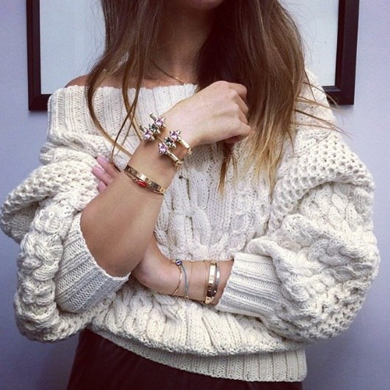 Cable knit sweater. Chunky oversized. Off-the-shoulder. Hand | Etsy