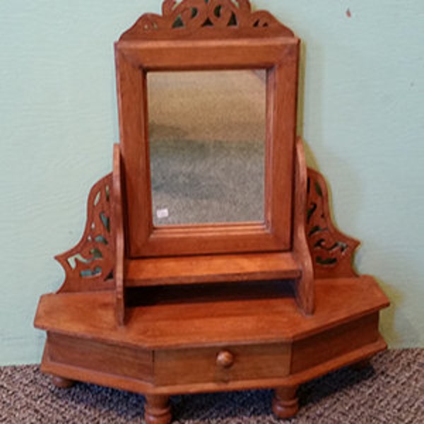 Small Natural Wood Carved Table Top Armoire