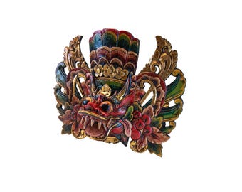 Bali Wooden Lion Mask, Barong Handmade Wall Mask, Folk Art Sculpture