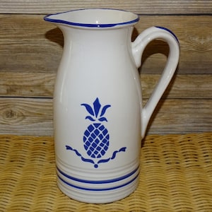 Vintage 1982 Country Blue International House Tall Pineapple Pitcher 7 1/2” Unused