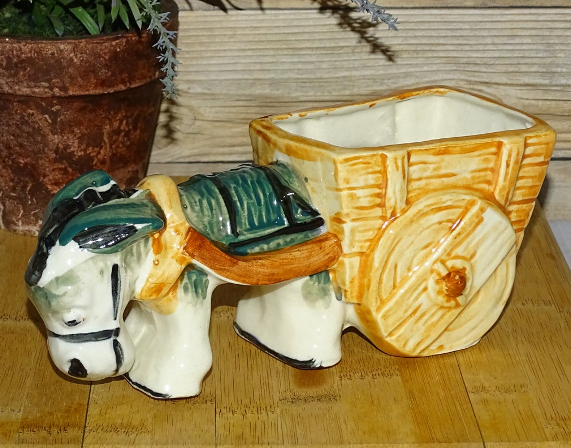 Occupied Japan Ceramic Donkey Pulling Cart Hand Painted Etsy