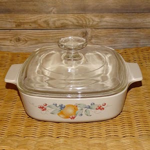 1990s Corning Ware 1 Liter ABUNDANCE Casserole Dish A-1-B Fruit Design Pyrex Lid