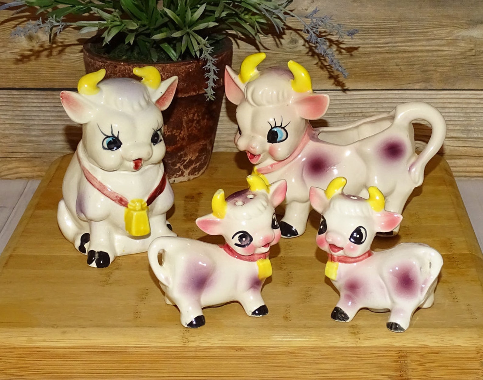 1950s Japan Ceramic Cow Creamer Sugar Bowl Salt Pepper Set Etsy