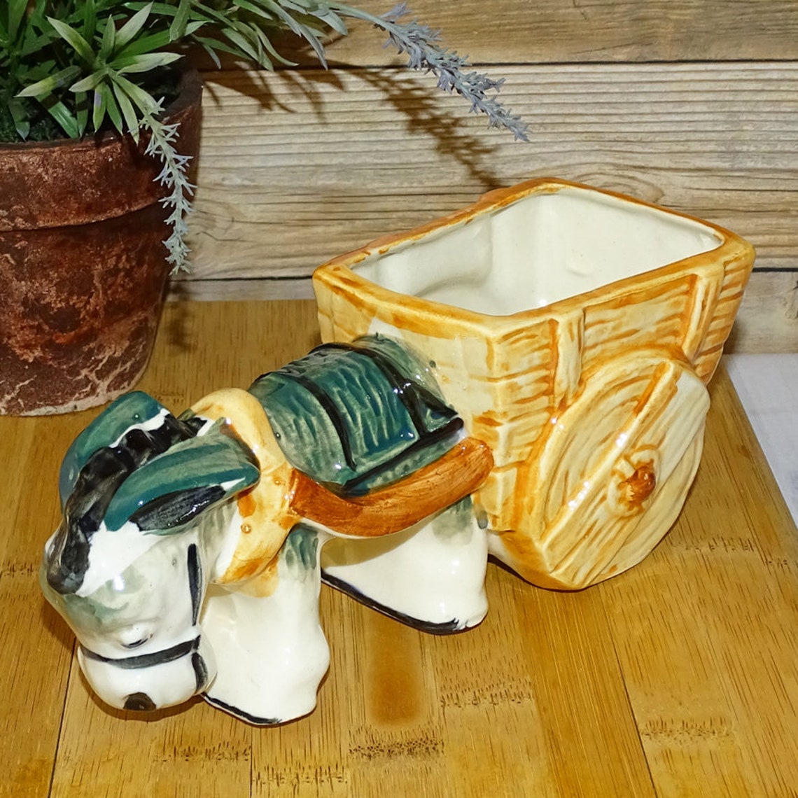 Occupied Japan Ceramic Donkey Pulling Cart Hand Painted Etsy