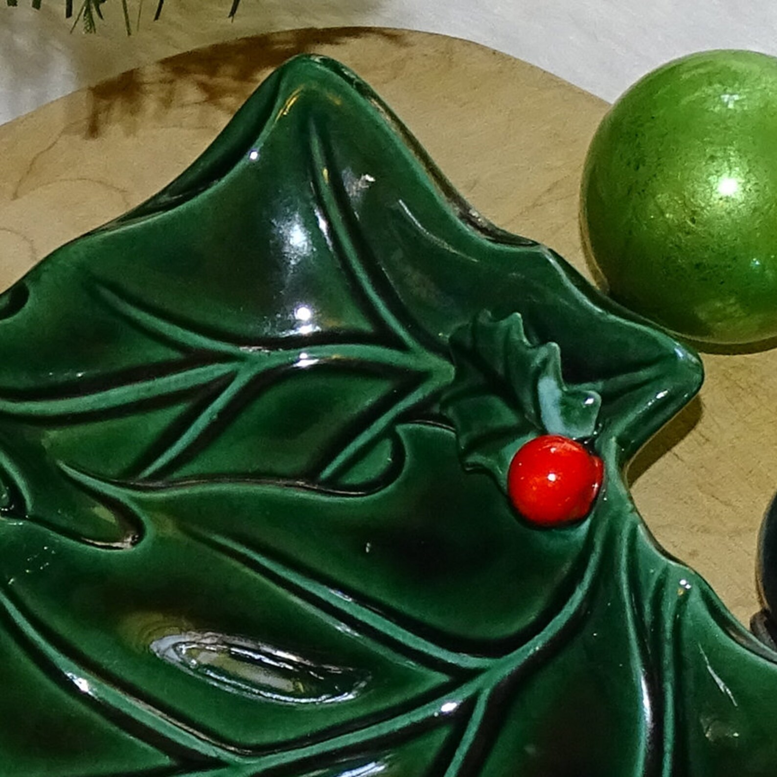 Vintage Lefton Holly Berry Christmas Tree Candy Nut Dish Japan Etsy