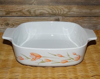 1984 Corning Ware 1 Liter Peach Floral Garland Casserole Dish A-1-B No Lid