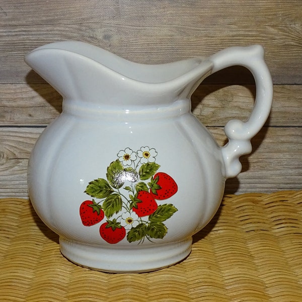 1970s McCoy Pottery Small Strawberry Country Pitcher #7528 Retro Kitchen Decor